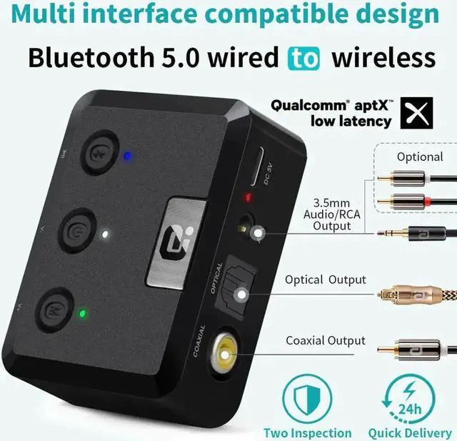 Main image of WISDUM Optical Coaxial Bluetooth 5.0 Receiver aptX ll 3.5mm Jack Aux Wireless Audio Adapter aptX Low Latency
