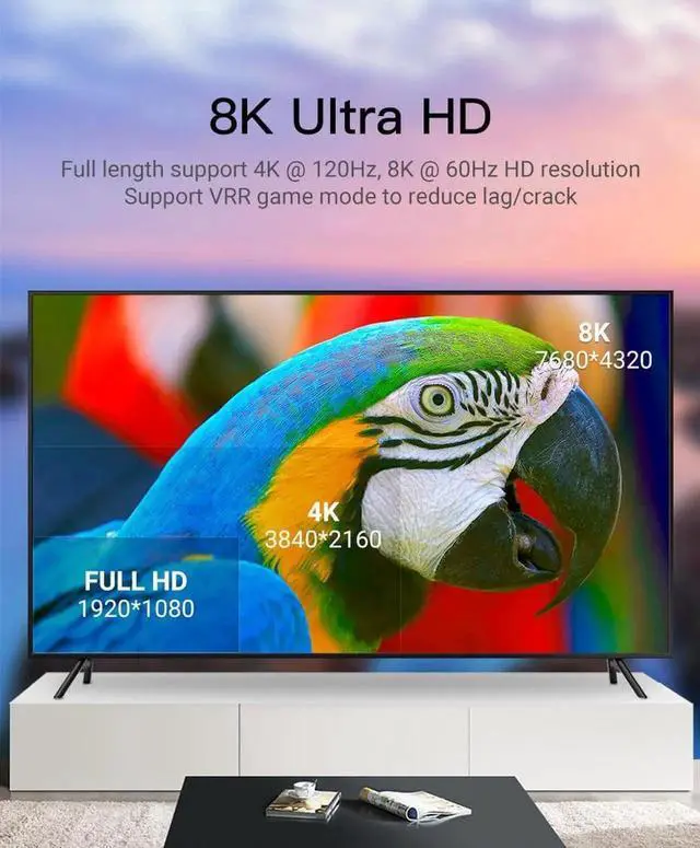 Alt view image 7 of 7 - WISDUM HDMI Cable 8k Cables New Upgraded Design HDMI 2.1, 33FT/10M, Certified 48Gbps, 8K@60Hz 18Gbps 4K@120Hz Ultra High-Speed Gaming HDMI Cable, 8k/4k Cable