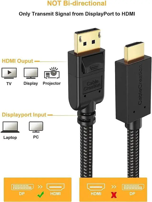 Alt view image 3 of 7 - WISDUM CableCreation Active DisplayPort Male to HDMI Male Cable 4K@60Hz HDR Bundle with 6FT Braided Active DP to HDMI Cable