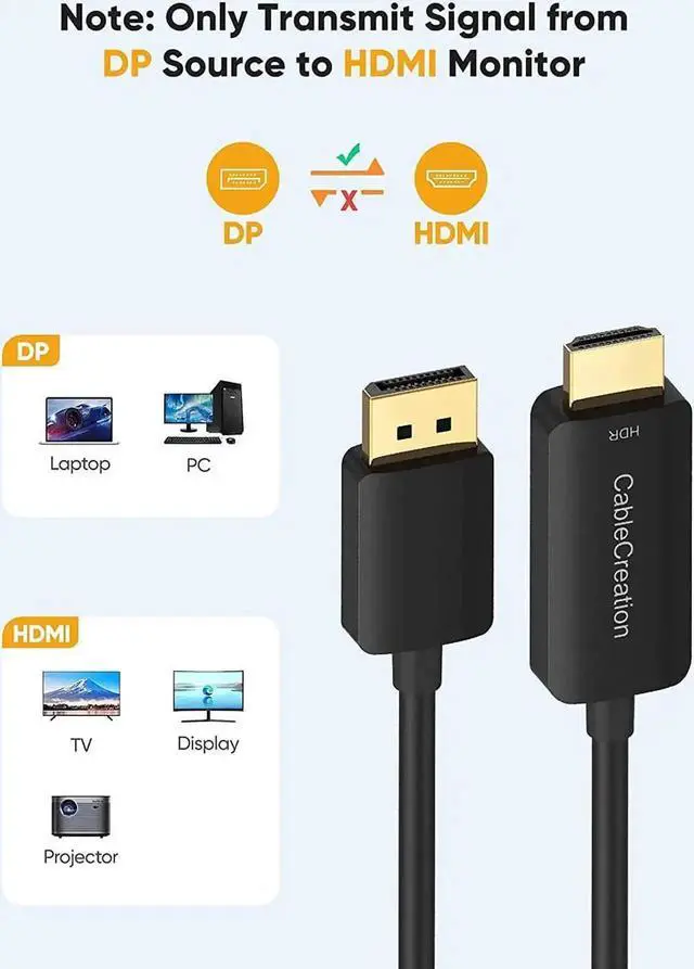 Alt view image 5 of 7 - WISDUM CableCreation Active DisplayPort Male to HDMI Male Cable 4K@60Hz HDR Bundle with 6FT Braided Active DP to HDMI Cable