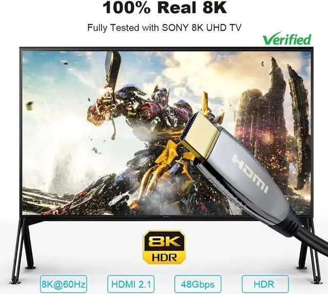 Alt view image 5 of 6 - HDMI Fiber Optic Cable 100ft, 8K High Speed 48Gbps HDMI 2.1 Cable, Supports 8K, 4K, 10K, HD, 100% Real 8K@60Hz, Dynamic HDR, HDCP 2.2, 3D, 4:4:4, Professional Grade HDMI Over Fiber Cable (98ft/30m)