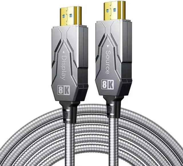 Main image of WISDUM Fiber Optic HDMI 2.1 Cable 50 FT, in Wall - 48Gbps Outdoor Armoured HDMI 2.1 Cable 8K@60Hz,4K@120Hz Dynamic HDR, eARC for RTX 3080/3090 Xbox Series X PS5 Denon AV Receiver L-G Sam-sung S-ony TV