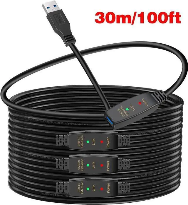 Main image of WISDUM 100 ft Long Active USB 3.0 Extension Cable Active USB Extension Cable with Signal Booster Compatible with Oculus Rift, Oculus Quest/Quest 2 VR, Xbox one, Keyboard,Flash Drive etc.,