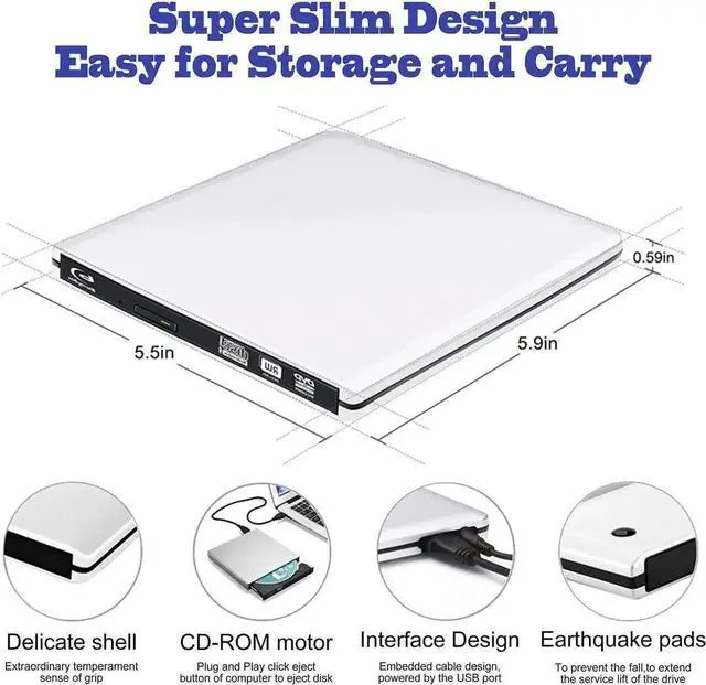 Alt view image 4 of 7 - Aluminum Blu Ray Player Drive, External USB 3.0 Portable CD/DVD+/-RW Drive/DVD Blu Ray Player for Laptop CD ROM Burner for Laptop Desktop PC Windows Linux OS Apple Mac Silver