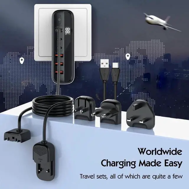 Alt view image 6 of 7 - 140W GaN Fast Charger 6 Port USB Type C Phone Charger Quick Charge 3.0 Power Adapter For iPhone 15 14 13 Xiaomi Samsung Desk Charger - Black