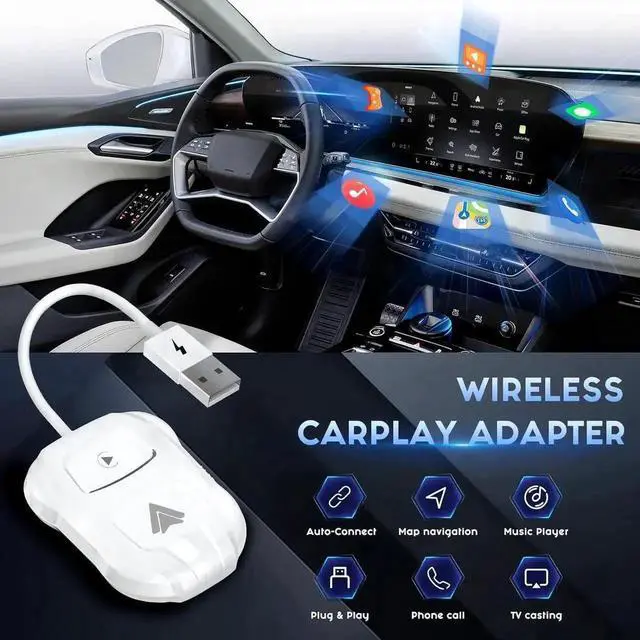 Alt view image 7 of 7 - Wireless Carplay Adapter, 2024 Upgrade 2 in 1 Plug & Play Dongle, Converts Wired CarPlay to Wireless, One-Click Switching to Instantly Adapt to Android and Apple Devices White