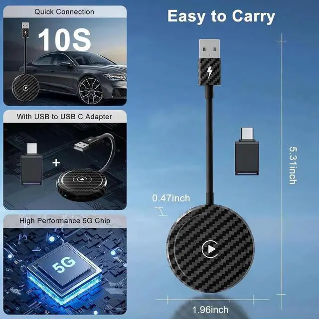 Alt view image 2 of 7 - Wireless CarPlay Adapter for iPhone - 2024 Apple CarPlay Wireless Adapter 5Ghz WiFi Auto Connect Car Play Wireless Adapter-Wireless Apple CarPlay Adapter for iPhone & OEM Wired CarPlay Car