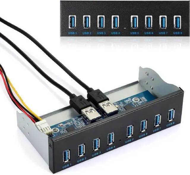 Main image of Front Panel USB 3.0 Hub 8 Port,19 Pin to 8 Port USB 3.0 Hub for PC, USB Flash Drives, Transfer Speed up to 5 Gbps, Fits Any 5.25 Computer Case Front Bay