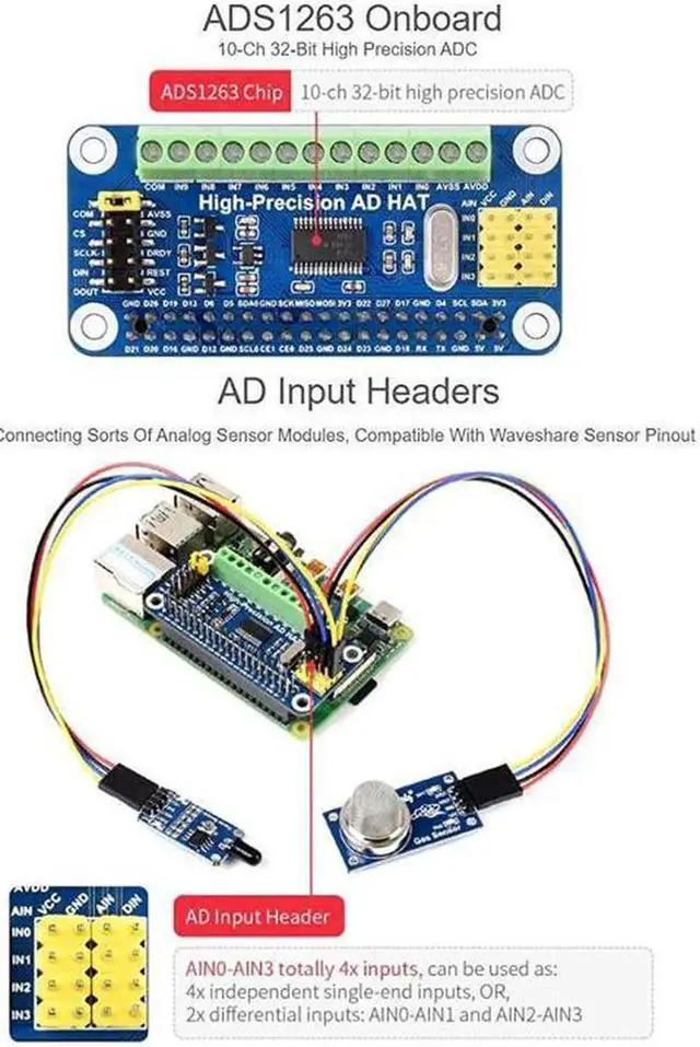 Alt view image 6 of 7 - High-Precision Ad Hat For Raspberry Pi 4B/3B+/3B/2B/Zero/W/Zero Wh Jetson Nano Expansion Board With Ads1263 10-Channel 32-Bit High Precision Adc 24-Bit Auxiliary Adc