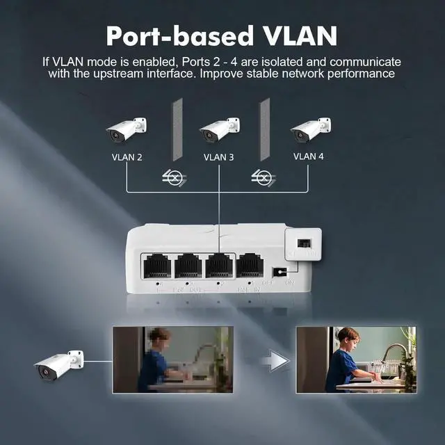 Alt view image 3 of 7 - PoE Passthrough Switch, 1 PoE in 3 PoE Out Extender, IEEE802.3af/at PoE Powered, 100Mbps Ethernet, din-Rail & Wall Mount