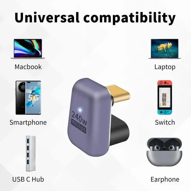 Alt view image 4 of 6 - 180 Degree USB C Adapter 240W, 2-Pack U Shape USB C 180 Degree Angled USB 4.0 Type C Extender Connector Support 40Gbps Data & 8K Video for Thunderbolt 4/3, Laptop, MacBook