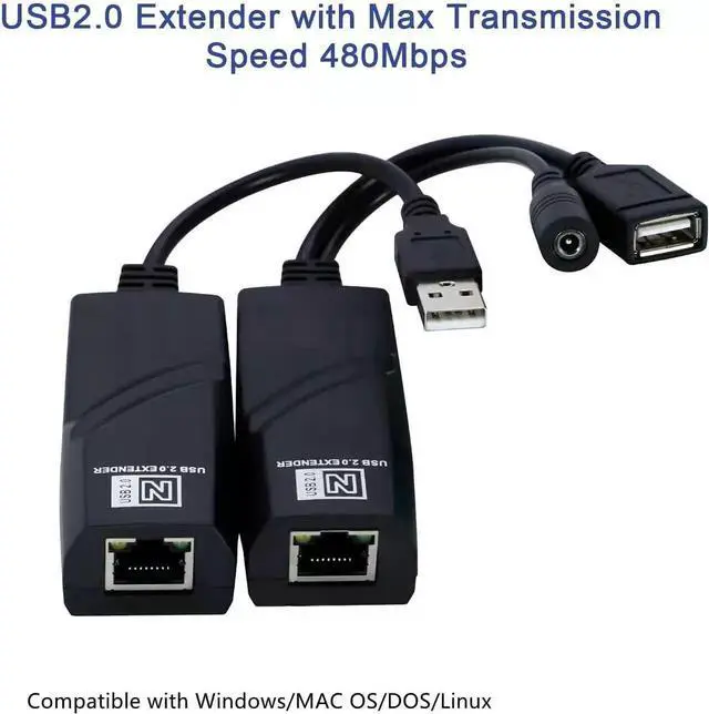 Alt view image 6 of 6 - USB 2.0 Extender to RJ45 Over Cat5 Cat5E Cat6 up to 196 Ft, USB Ethernet Extender Over Cat5/5E/6 Supports Windows/Mac/Vista, Plug and Play, No Driver Needed