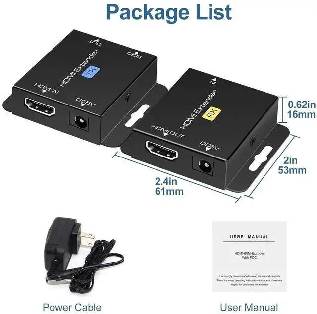 Alt view image 2 of 6 - HDMI Extender Over Single Cat6 Ethernet up to 200Ft Repeater Balun Transmitter Receiver Power on Cat Support Full 1080p 3D HDCP EDID Copy from Displays