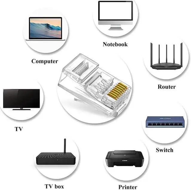 Alt view image 4 of 7 - RJ45 Connector Cat6 Cat5 Terminals Gold Plated 8P8C Ethernet Pass Through Plug(100Pack)