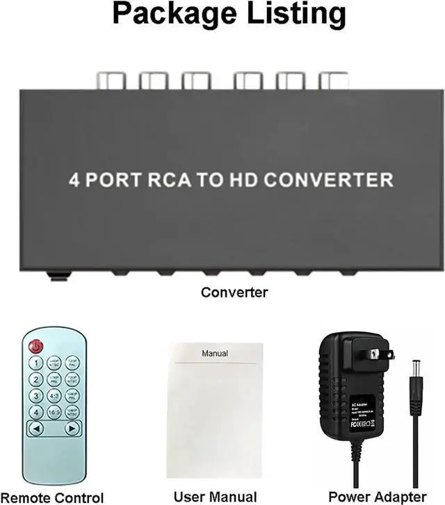 Alt view image 7 of 7 - 4 Port AV to HDMI Converter 1080P, Fit for RCA/Composite/CVBS to HDMI Converter Adapter, Support 16:9/4:3 Switch, Compatible with Wii N64 PS1 PS2 PS3 VHS VCR DVD Players etc (with Remote)
