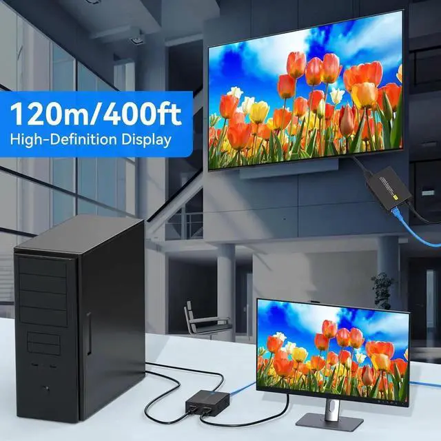 Alt view image 5 of 7 - 400Ft HDMI Extender Over Ethernet Cat5 or 6 Adapter Balun 120m with Loop Output and Automatic EDID Functions Support 1080P60Hz 3D Full HD Transmitter and Receiver
