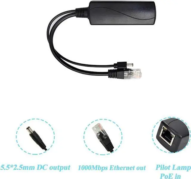 Alt view image 2 of 7 - Gigabit PoE Splitter 12V/2A DC5.5 * 2.5mm Connector, 48V PoE to DC 12V/2A Output, Compatible DC 5.5 * 2.1 mm, IEEE802.3af/at 10/100/1000Mbps, Plug & Play PoE Adapter Active