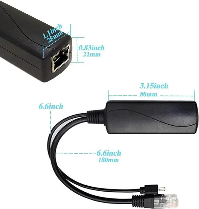 Alt view image 4 of 7 - Gigabit PoE Splitter 12V/2A DC5.5 * 2.5mm Connector, 48V PoE to DC 12V/2A Output, Compatible DC 5.5 * 2.1 mm, IEEE802.3af/at 10/100/1000Mbps, Plug & Play PoE Adapter Active