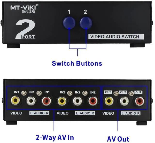 Alt view image 4 of 4 - 2 Way AV Switch RCA Switcher 2 in 1 Out Composite Video L/R Audio Selector Box for DVD STB Game Consoles-Black