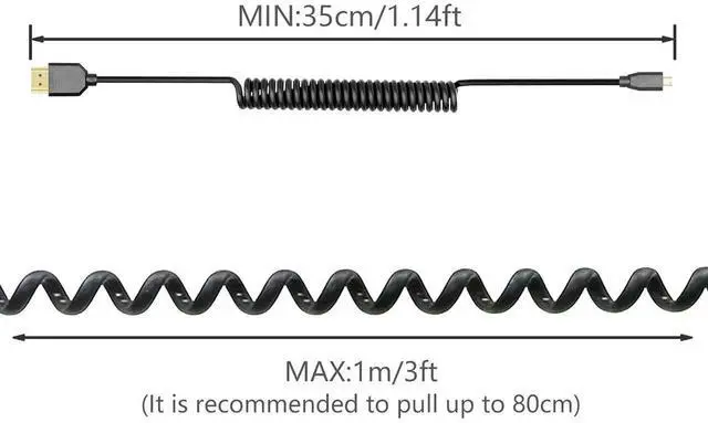 Alt view image 5 of 7 - Micro HDMI to HDMI Cable Coiled 8K HDMI 2.1 Telescopic Cable High Speed Cable Support 120Hz 48Gbps Dynamic HDR for Digital Cameras (Straight)