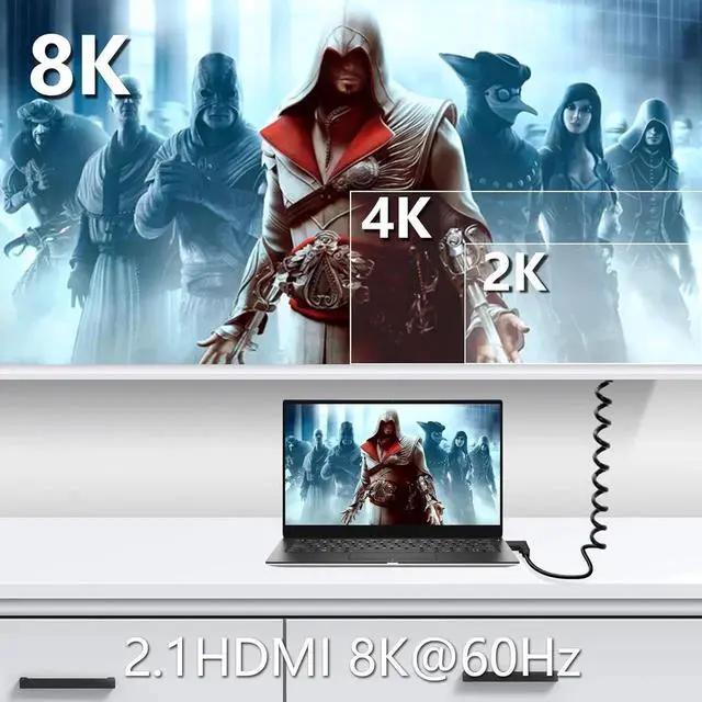 Alt view image 6 of 7 - Micro HDMI to HDMI Cable Coiled 8K HDMI 2.1 Telescopic Cable High Speed Cable Support 120Hz 48Gbps Dynamic HDR for Digital Cameras (Straight)