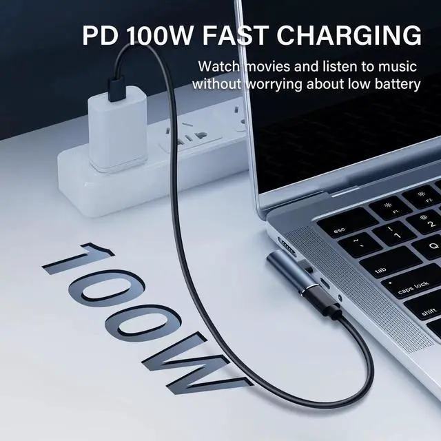 Alt view image 6 of 6 - USB C 2 in1 Headphone Adapter USB3.2 100W PD Fast Charge + Audio + 10Gbps Fast Data Transfer USB C to Type-C Audio Adapter Compatible with LaptopsMacBookTablets-Gray