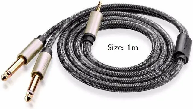 Main image of 3.28ft/1m High quality 3.5mm to Dual 6.35mm audio Y golden cable ,3.5mm male to 2 x 6.35mm male cable