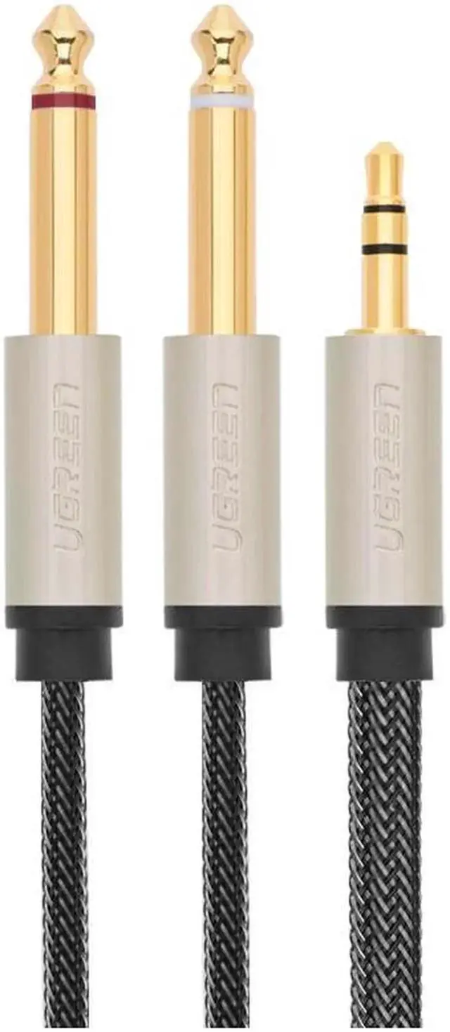 Alt view image 5 of 5 - 3.28ft/1m High quality 3.5mm to Dual 6.35mm audio Y golden cable ,3.5mm male to 2 x 6.35mm male cable