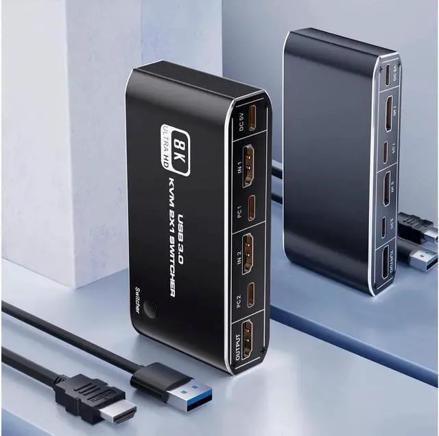 Main image of USB HDMI 2.1 KVM Switch 4K 120Hz, 8K Dual-Port USB 3.0 HDMI 2.1 KVM Switch, USB-C HDMI KVM Switcher with Keyboard Shortcut Hotkey Switching HDCP 2.3 for Nvidia AMD Xbox Series X S PS5/4 pro