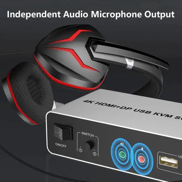 Alt view image 3 of 7 - Dual Monitor KVM Switch HDMI + DisplayPort 2 Port, Supports EDID,4K@60Hz Extended Display KVM Switch 2 Monitors 2 Computers with Audio Microphone Output and 3 USB Ports, PC Monitor KVM Switcher