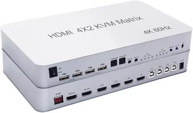 Main image of 4X2 HDMI KVM Switch Matrix 4Port Dual Monitor Extended Display 4K 60Hz Supports USB2.0 Devices Control Up to 4 Computers