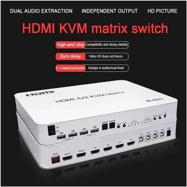 Alt view image 3 of 7 - 4X2 HDMI KVM Switch Matrix 4Port Dual Monitor Extended Display 4K 60Hz Supports USB2.0 Devices Control Up to 4 Computers