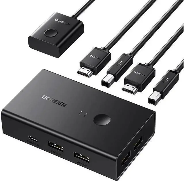 Main image of KVM Switch, HDMI USB KVM Switcher with Desktop Control for 2 Computers Share Keyboard Mouse Printer and One HD 4K Monitor, Support 4K@60Hz 3D HDR, with 2 USB 2.0 Cables and 2 HDMI 2.0 Cables