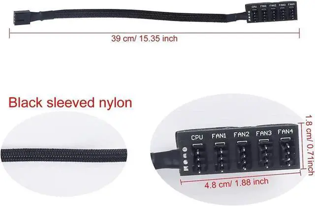 Alt view image 7 of 7 - 4-Pin PWM Fan Power Supply Cable 15 Inches 1 to 5 Way PC CPU Cooling Case Fan Splitter Hub Adapter Cable Motherboard Fan Power Extension Cable Cord Wire for 4-pin or 3-pin Cooling Fans