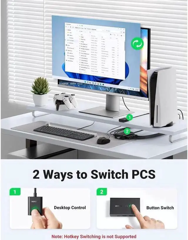 Alt view image 3 of 7 - KVM Switch, HDMI USB KVM Switcher with Desktop Control for 2 Computers Share Keyboard Mouse Printer and One HD 4K Monitor, Support 4K@60Hz 3D HDR, with 2 USB 2.0 Cables and 2 HDMI 2.0 Cables