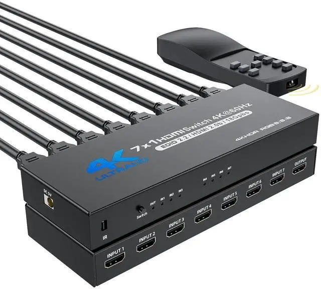 Main image of HDMI Switch 7 in 1 Out 4K@60Hz, BUCIER HDMI to HDMI Port Expander HDMI Hub Video Switcher Selector with Remote, Support 3D, HDCP2.2, HDR for PS5, Xbox Series X, HDTV, PC - w/Power Supply