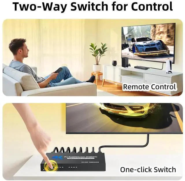 Alt view image 5 of 7 - HDMI Switch 7 in 1 Out 4K@60Hz, BUCIER HDMI to HDMI Port Expander HDMI Hub Video Switcher Selector with Remote, Support 3D, HDCP2.2, HDR for PS5, Xbox Series X, HDTV, PC - w/Power Supply