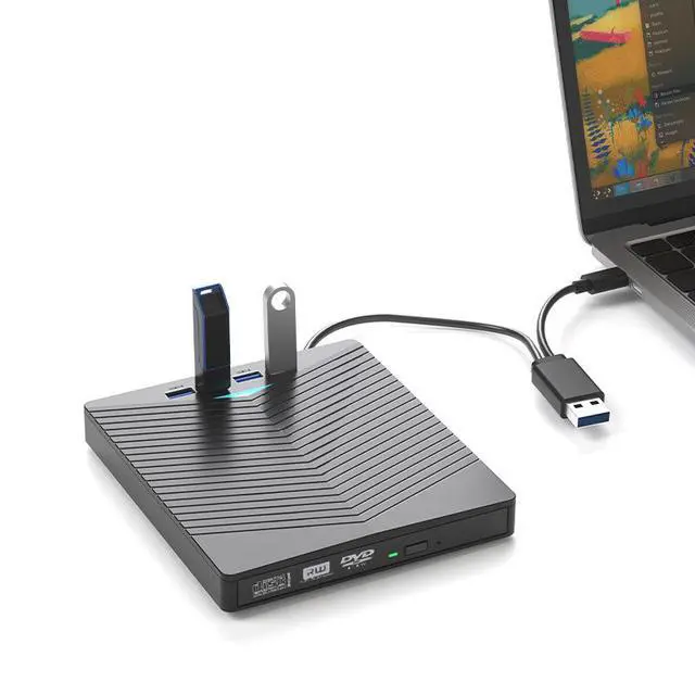 Alt view image 3 of 5 - Multi-Function External USB 3.0 DVD Drive Portable CD/DVD Burner for Laptop/Desktop, with USB 3.0 + Type-C + SD/TF Card Slots, Plug-and-Play