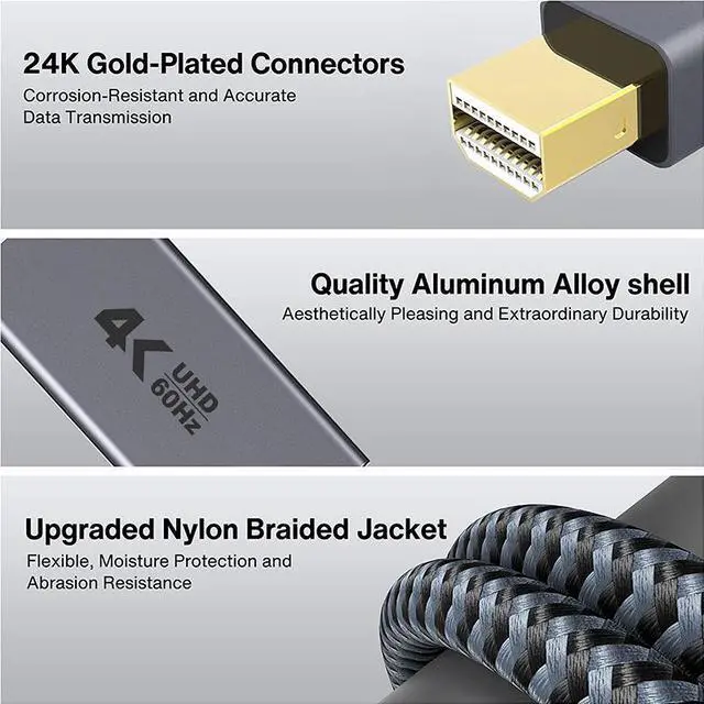 Alt view image 3 of 4 - Mini DP to HDMI Cable 4K@30Hz Mini DisplayPort to HDMI Adapter Cable for Computer/Laptop, High-Definition Video Converter Cord