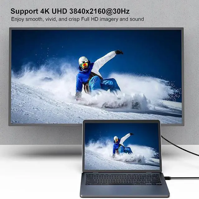 Alt view image 3 of 4 - Mini DP to HDMI Cable 4K@30Hz Mini DisplayPort to HDMI Adapter Cord for TV/Computer/Monitor, High-Definition Video Converter