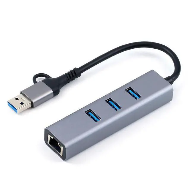 Alt view image 2 of 4 - Type-C Hub 4-in-1 with Gigabit Ethernet USB-C to USB 3.0 Adapter, Multi-Port Splitter with RJ45 Gigabit LAN Port, USB-C Docking Station for Laptop/PC