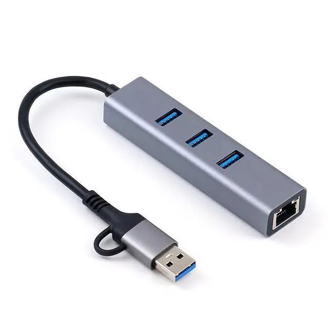 Alt view image 3 of 4 - Type-C Hub 4-in-1 with Gigabit Ethernet USB-C to USB 3.0 Adapter, Multi-Port Splitter with RJ45 Gigabit LAN Port, USB-C Docking Station for Laptop/PC