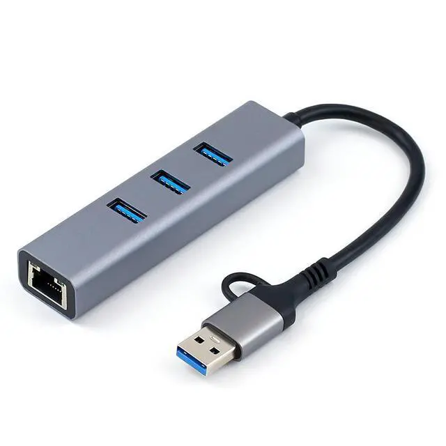 Alt view image 4 of 4 - Type-C Hub 4-in-1 with Gigabit Ethernet USB-C to USB 3.0 Adapter, Multi-Port Splitter with RJ45 Gigabit LAN Port, USB-C Docking Station for Laptop/PC
