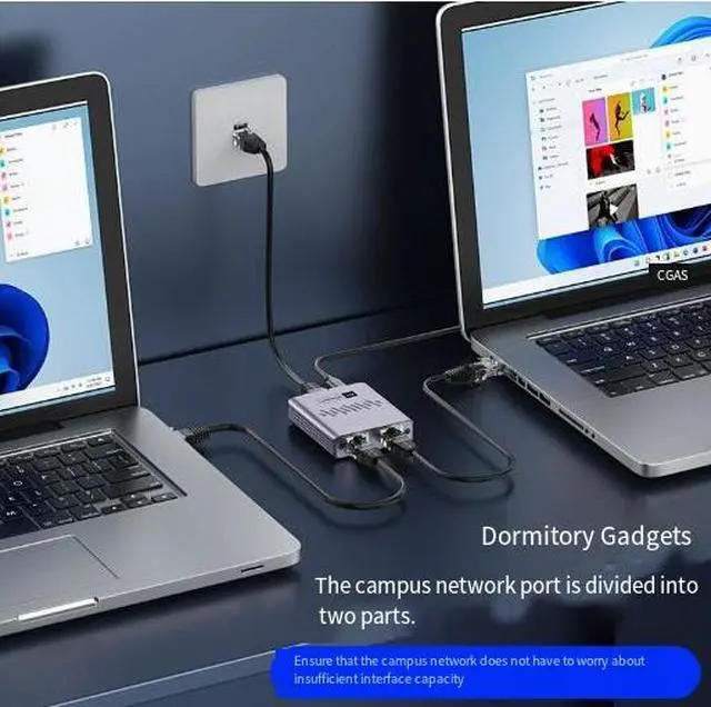 Alt view image 2 of 4 - Gigabit Ethernet Splitter 1 to 2 RJ45 Network Splitter Adapter for Simultaneous Internet Access, LAN Hub Extender for PC/Laptop/TV/Set-Top Box, Plug-and-Play with USB Power Cable