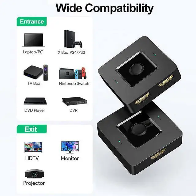 Alt view image 4 of 5 - 8K HDMI 2.1 Switch 2-in-1-out 8K@60Hz 4K@120Hz High-Speed Video Switcher for Xbox/PS5/PS4, 48Gbps Bandwidth, HDR10+ Dolby Vision, External with USB Power