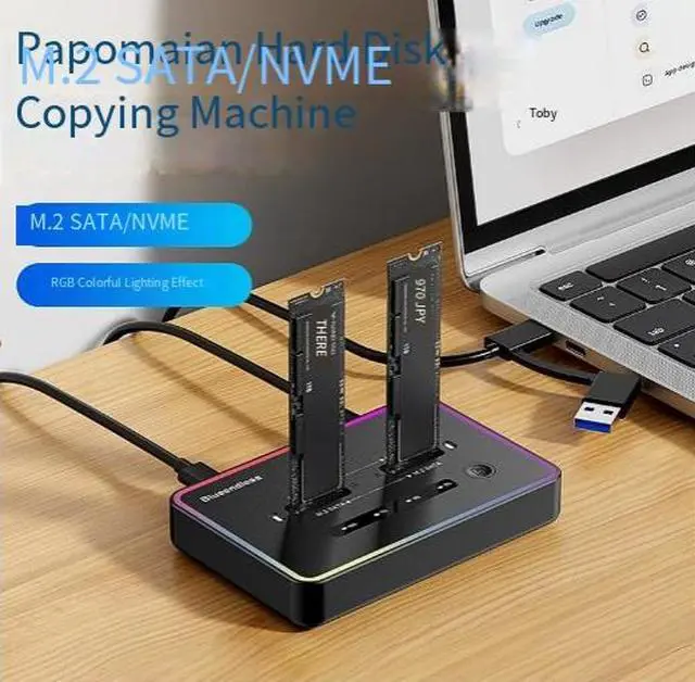 Alt view image 2 of 4 - Dual-Bay M.2 SSD Docking Station NVMe/SATA Dual Protocol 20Gbps External Enclosure, Offline Clone Function, RGB Lighting, Tool-Free for 2230/2242/2260/2280/22110 SSDs, USB-C 3.2 Gen2