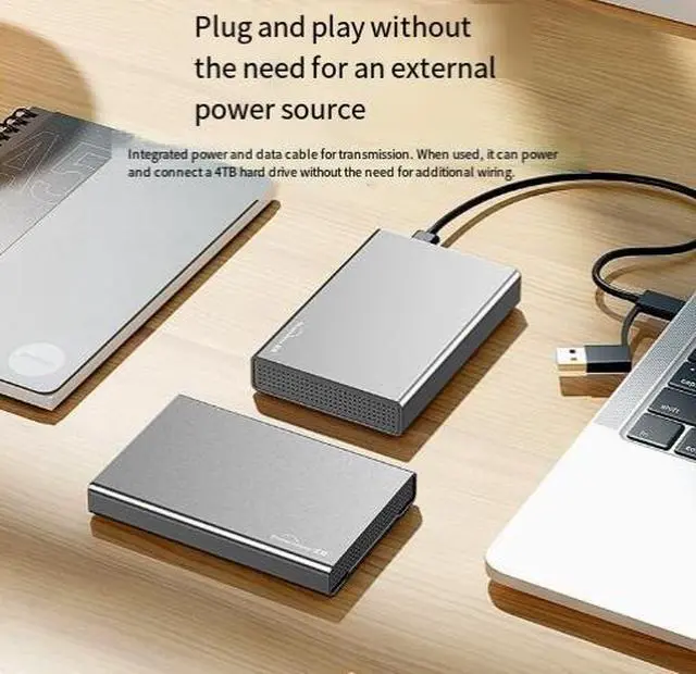 Alt view image 3 of 4 - All-Metal 2.5-inch SATA Hard Drive Enclosure USB 3.0 Type-C to SATA III Adapter Case for 7mm/9.5mm/15mm HDD/SSD, External Tool-Free Storage Box with 2-in-1 Cable, UASP Support