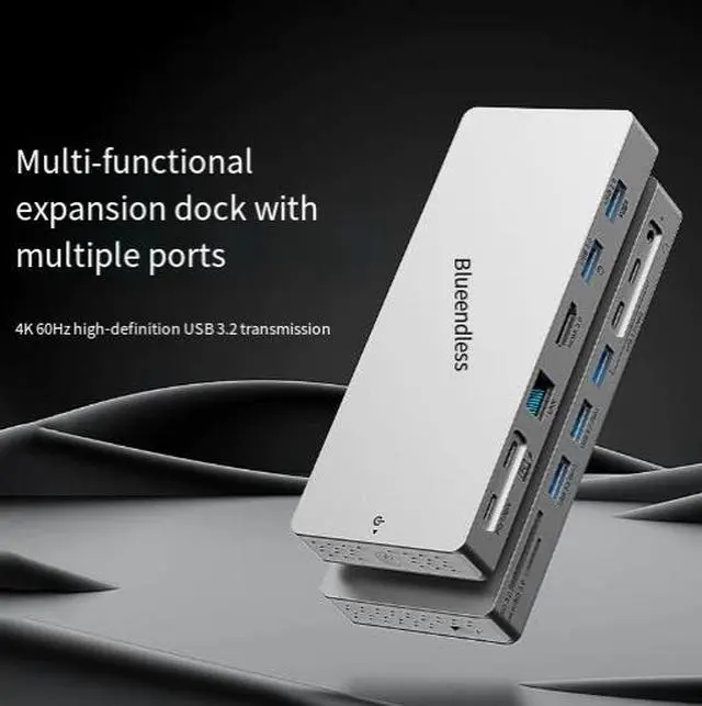 Alt view image 2 of 5 - 14-in-1 USB-C Docking Station 4K@60Hz HDMI, Gigabit Ethernet, USB 3.2 10Gbps Hub, SD/TF Card Reader, 100W PD Charging, Multi-Port Adapter for Laptop/Desktop/MacBook