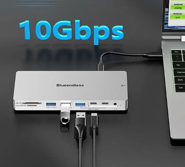 Alt view image 5 of 5 - 14-in-1 USB-C Docking Station 4K@60Hz HDMI, Gigabit Ethernet, USB 3.2 10Gbps Hub, SD/TF Card Reader, 100W PD Charging, Multi-Port Adapter for Laptop/Desktop/MacBook