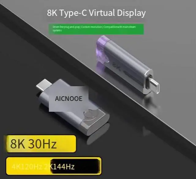 Alt view image 3 of 4 - USB-C Headless Display Emulator 8K@60Hz Type-C Virtual Monitor Adapter for Laptop/PC, Graphics Card Simulator for Remote Desktop/Server/Gaming/Mining, Plug-and-Play